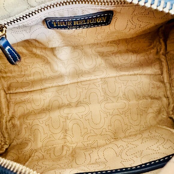 TRUE RELIGION BLUE DENIM BOSTON SATCHEL CROSSBODY BAG - Picture 7 of 12